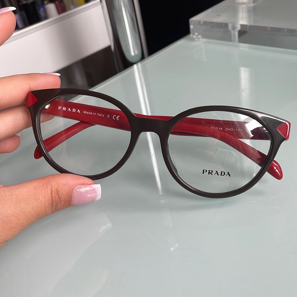 Prada round frame red and brown/black cateye prescription frames